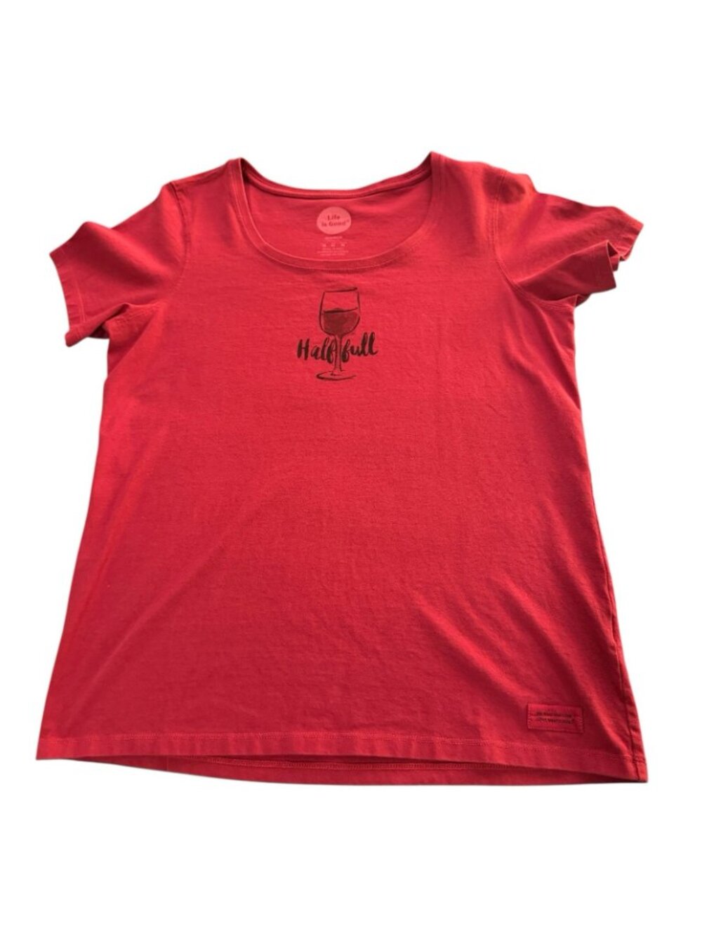 Life Is Good Women’s T-Shirt Medium Short Sleeve Wine Glass Half Full Fuchsia - Picture 3 of 7